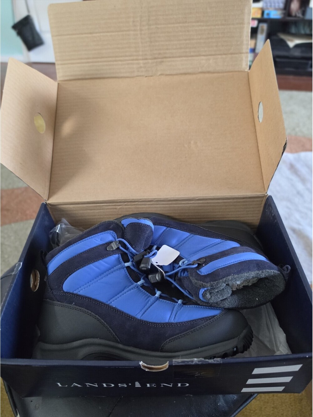 Lands End Boots Blue N Black Waterproof Hiking Snow Outdoor Shoes Boots Wms.8.5B